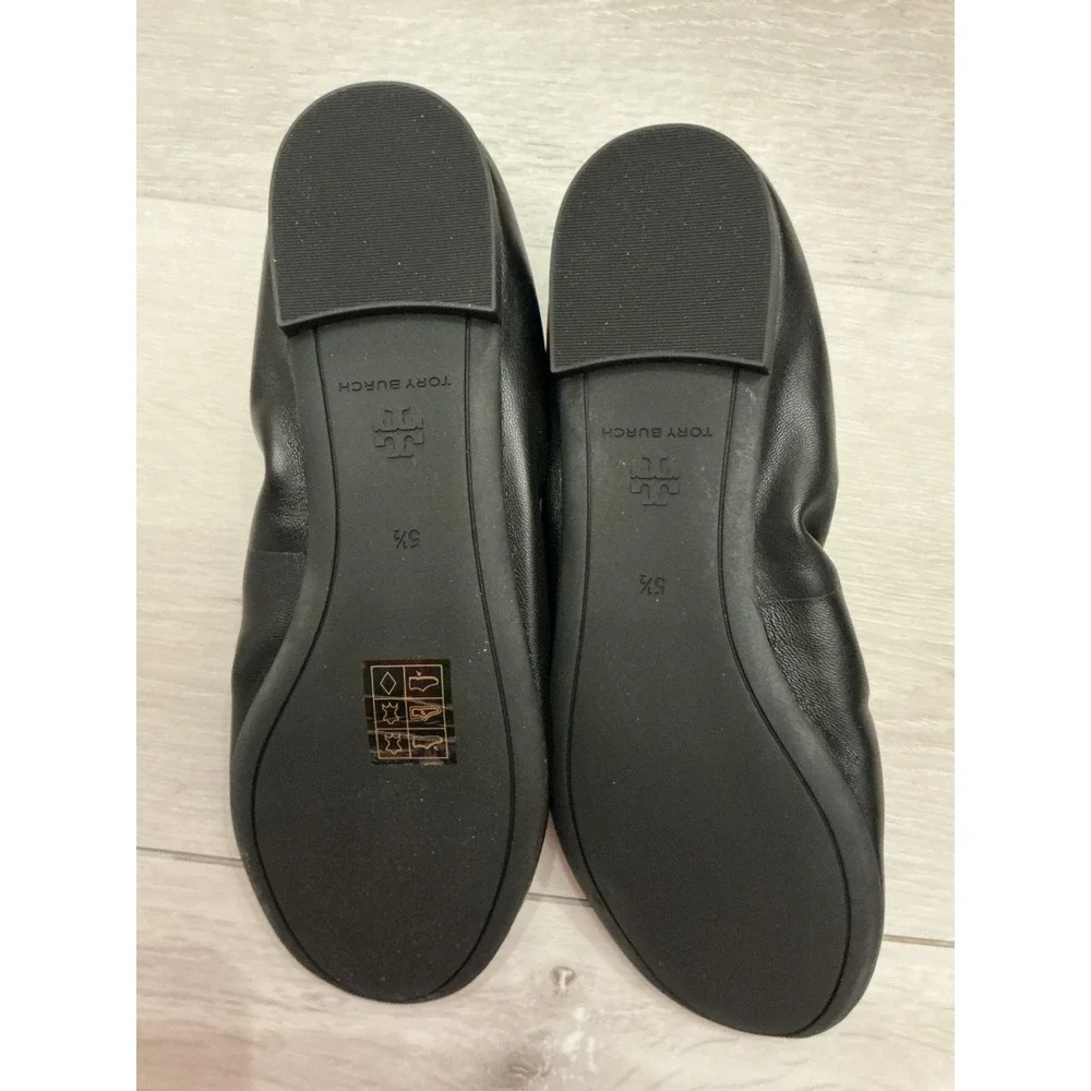 Tory Burch Black Leather Eddie Ballet 2.0‎ Flats Women's Size 5.5 New With Tags